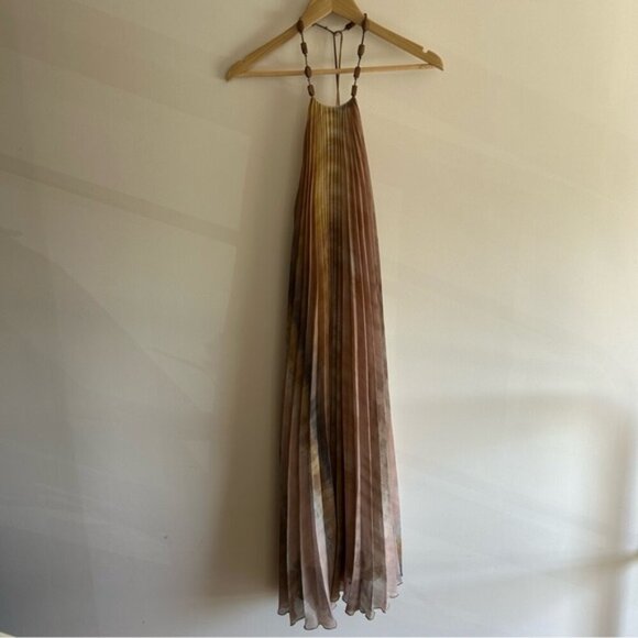 ZARA WOMEN SS24 TIE DYE PLEATED HALTER DRESS MULTICOLORED - Picture 5 of 11